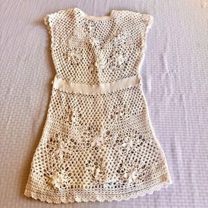 XXI Forever 21 Boho Crochet Floral Lace Longline Cardigan Vest Cream‎ Medium